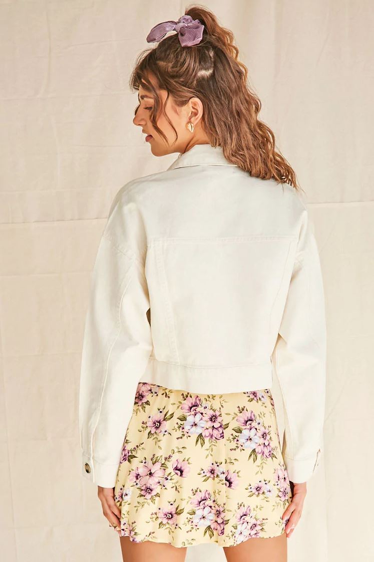 Women's White Solid Jacket with Floral Print Skirt