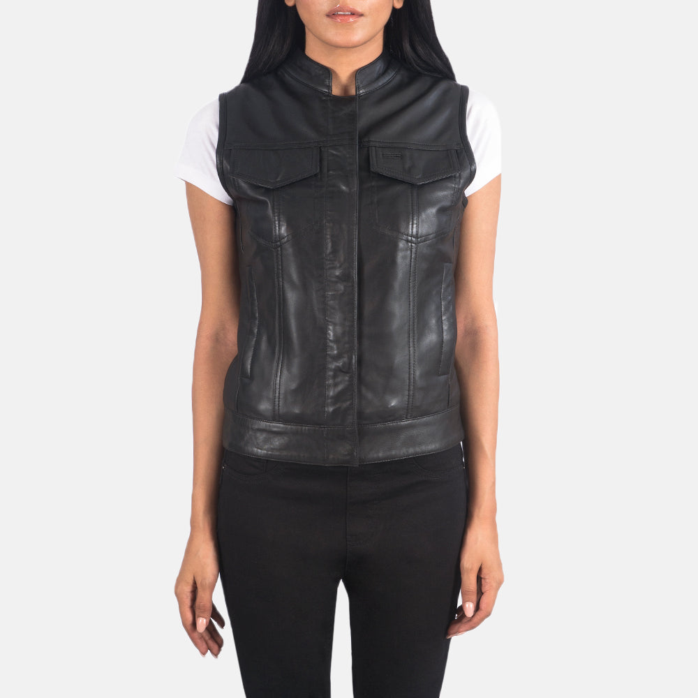 Rayne Moto Black Leather Vest For Women