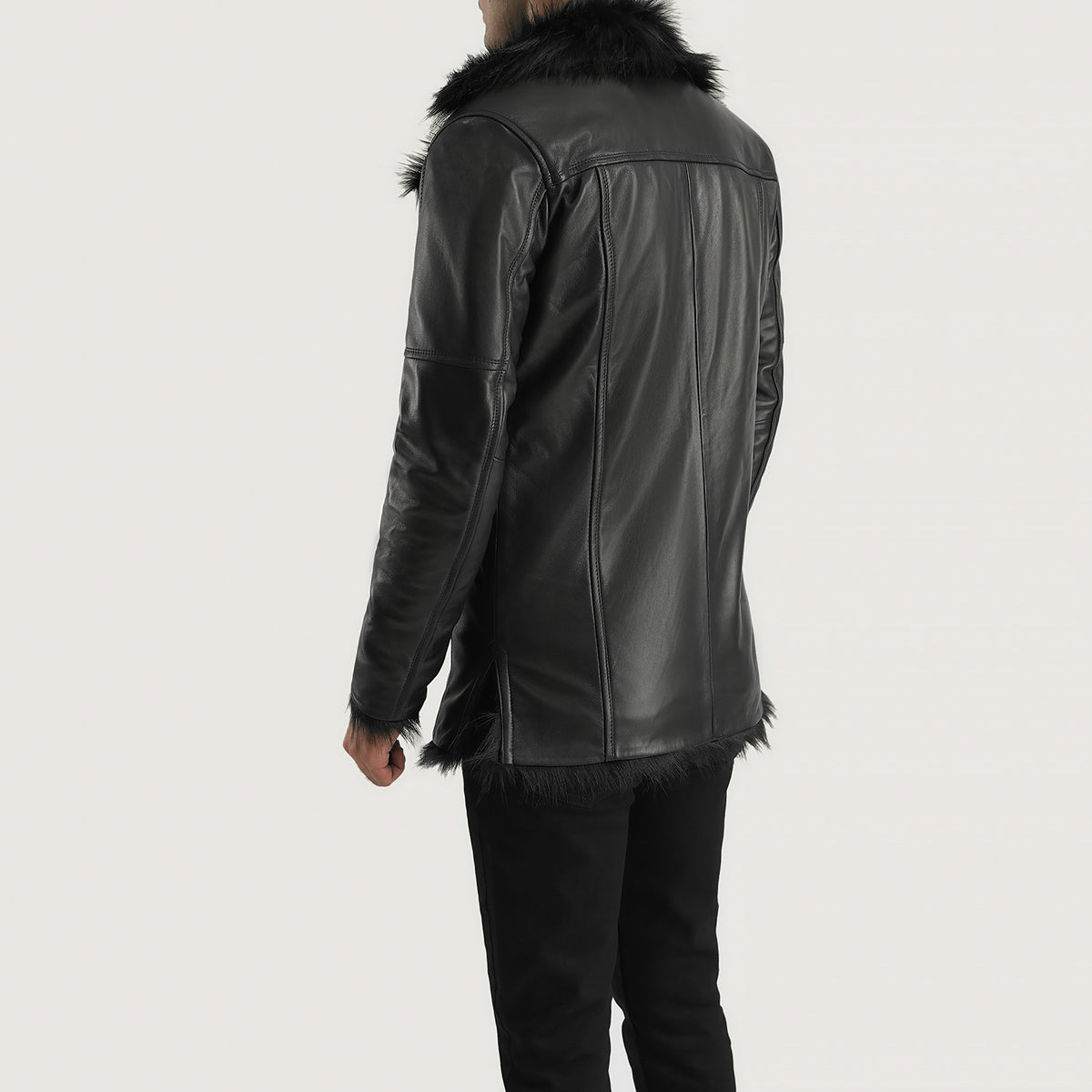 Furcliff Black Leather Coat