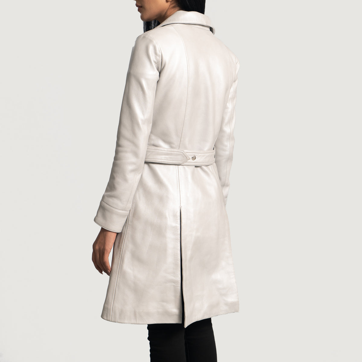 Moonlight Silver Leather Trench Coat