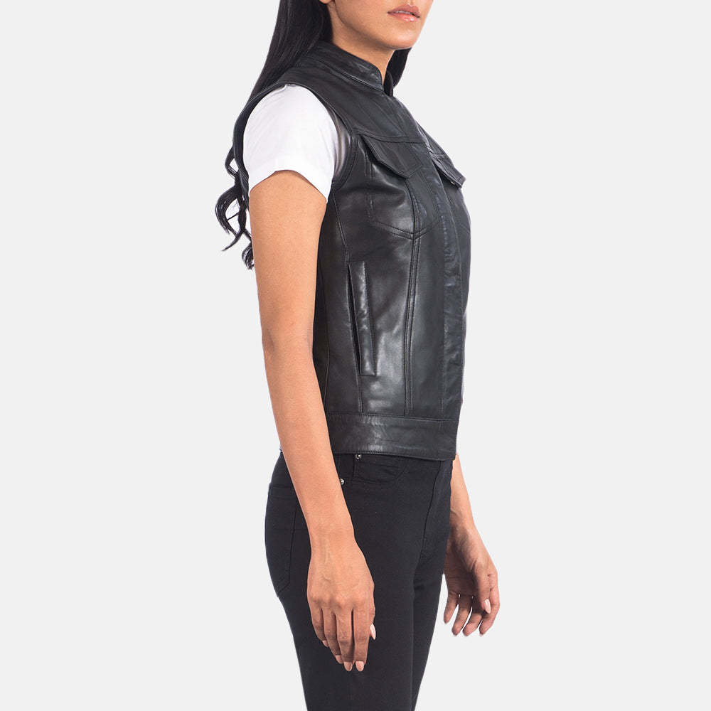 Rayne Moto Black Leather Vest For Women