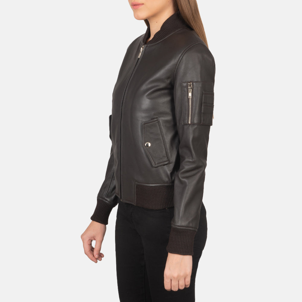 Ace Aviator Brown Leather Bomber Jacket For Women Plus Size