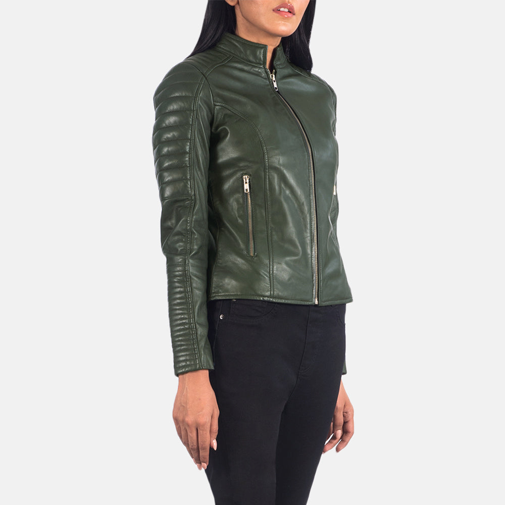 Adalyn Quilted Green Leather Biker Jacket