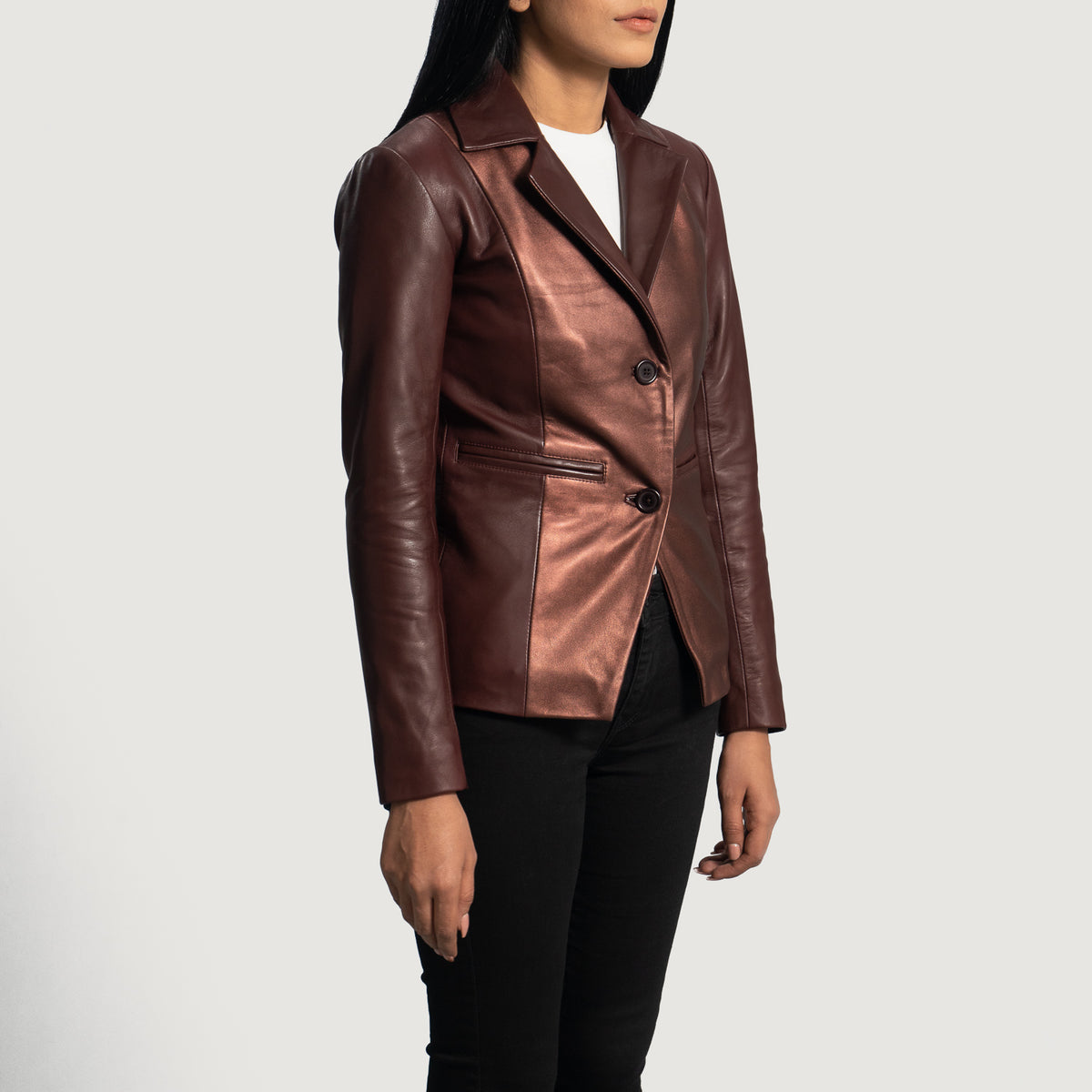 Ace Ruby Metallic Maroon Leather Blazer Plus Size