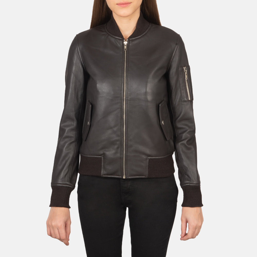 Ace Aviator Brown Leather Bomber Jacket For Women Plus Size