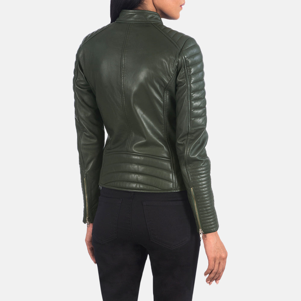 Adalyn Quilted Green Leather Biker Jacket