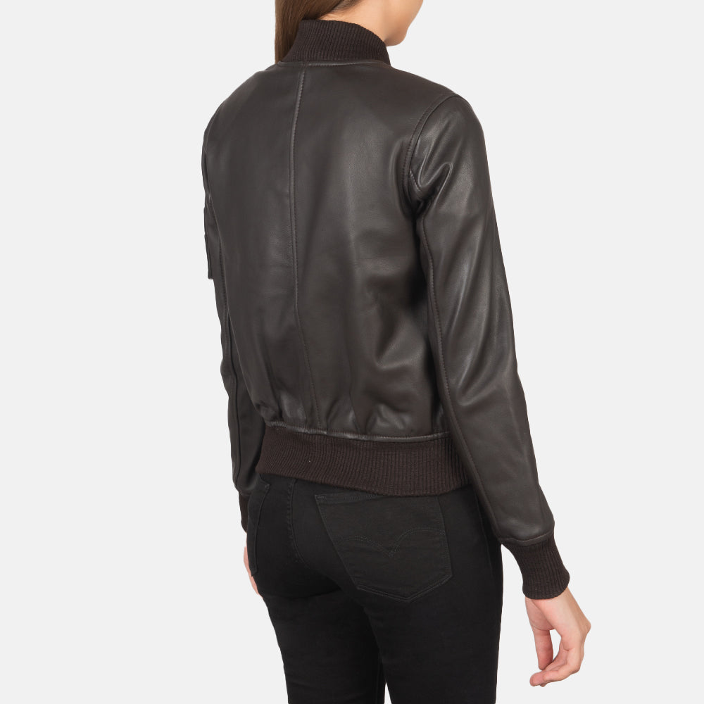 Ace Aviator Brown Leather Bomber Jacket For Women