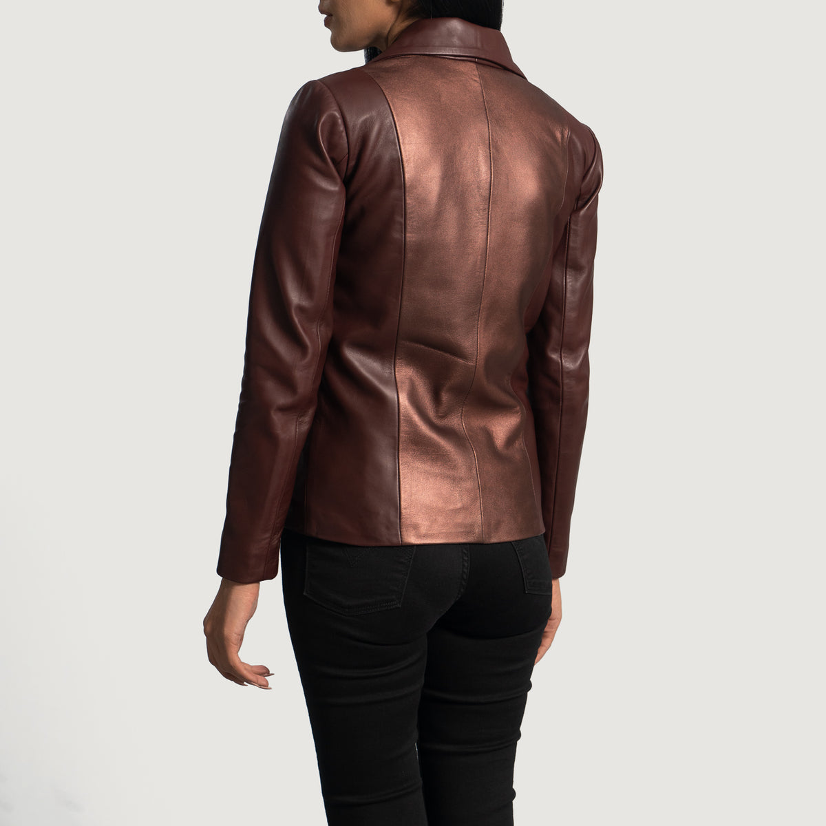 Ace Ruby Metallic Maroon Leather Blazer Plus Size
