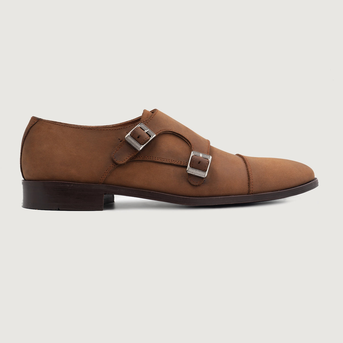 Boston Double Monk Strap Oil Pull-up Brown Leather Shoes