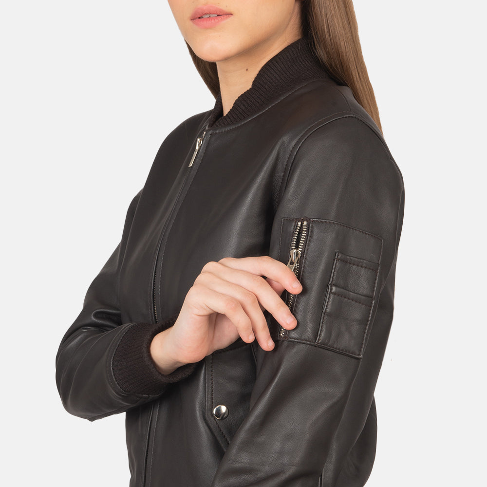 Ace Aviator Brown Leather Bomber Jacket For Women