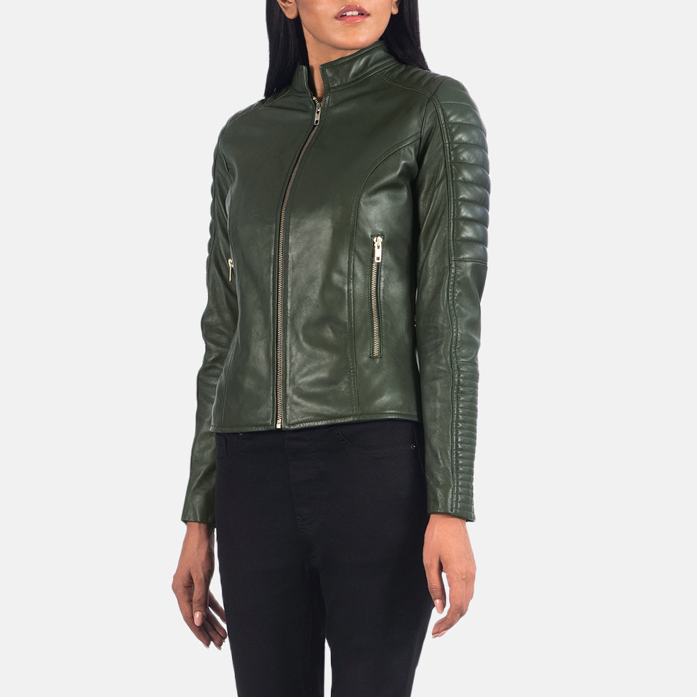 Adalyn Quilted Green Leather Biker Jacket Plus Size