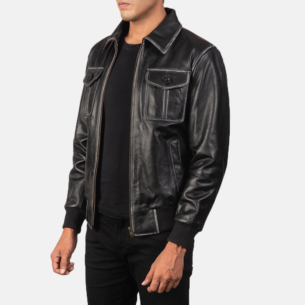 Aaron Black Leather Aviator Jacket