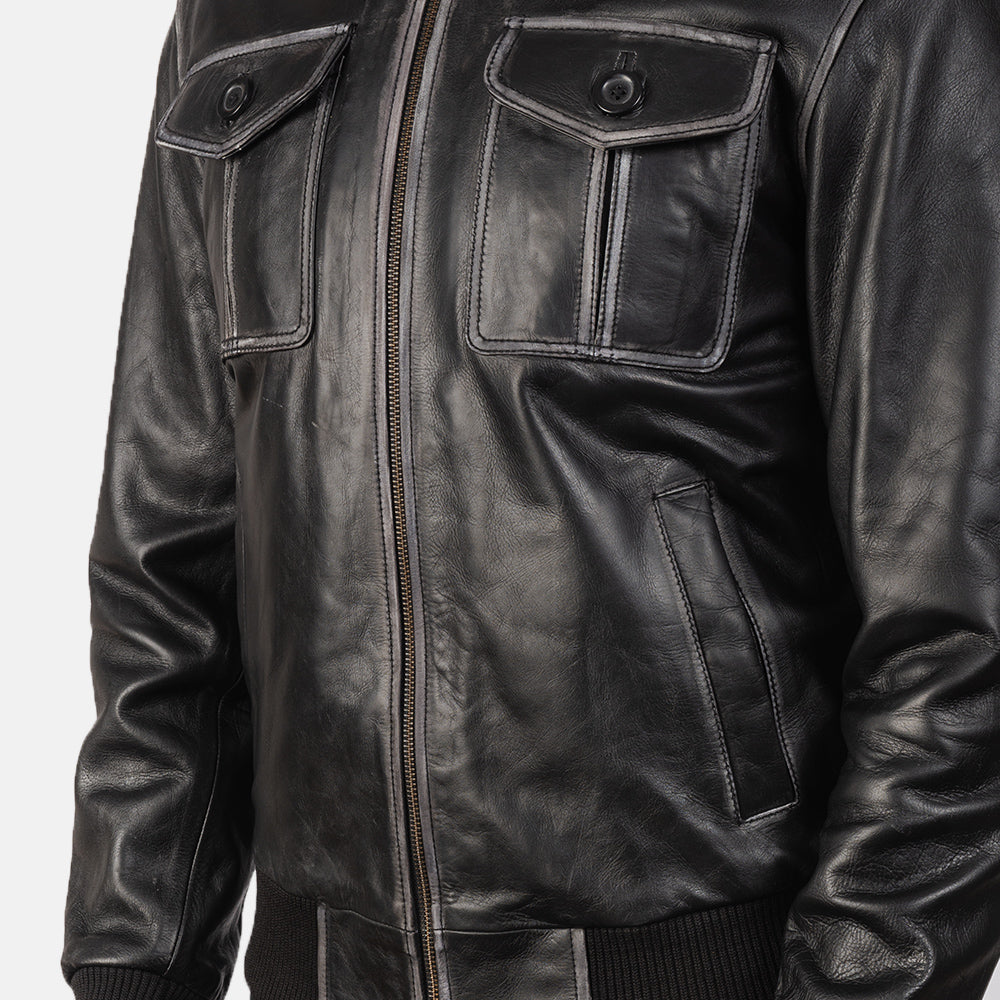Aaron Black Leather Aviator Jacket