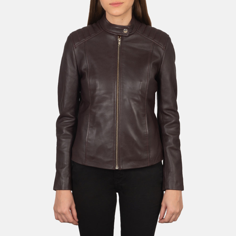 Women Kelsee Maroon Leather Biker Jacket