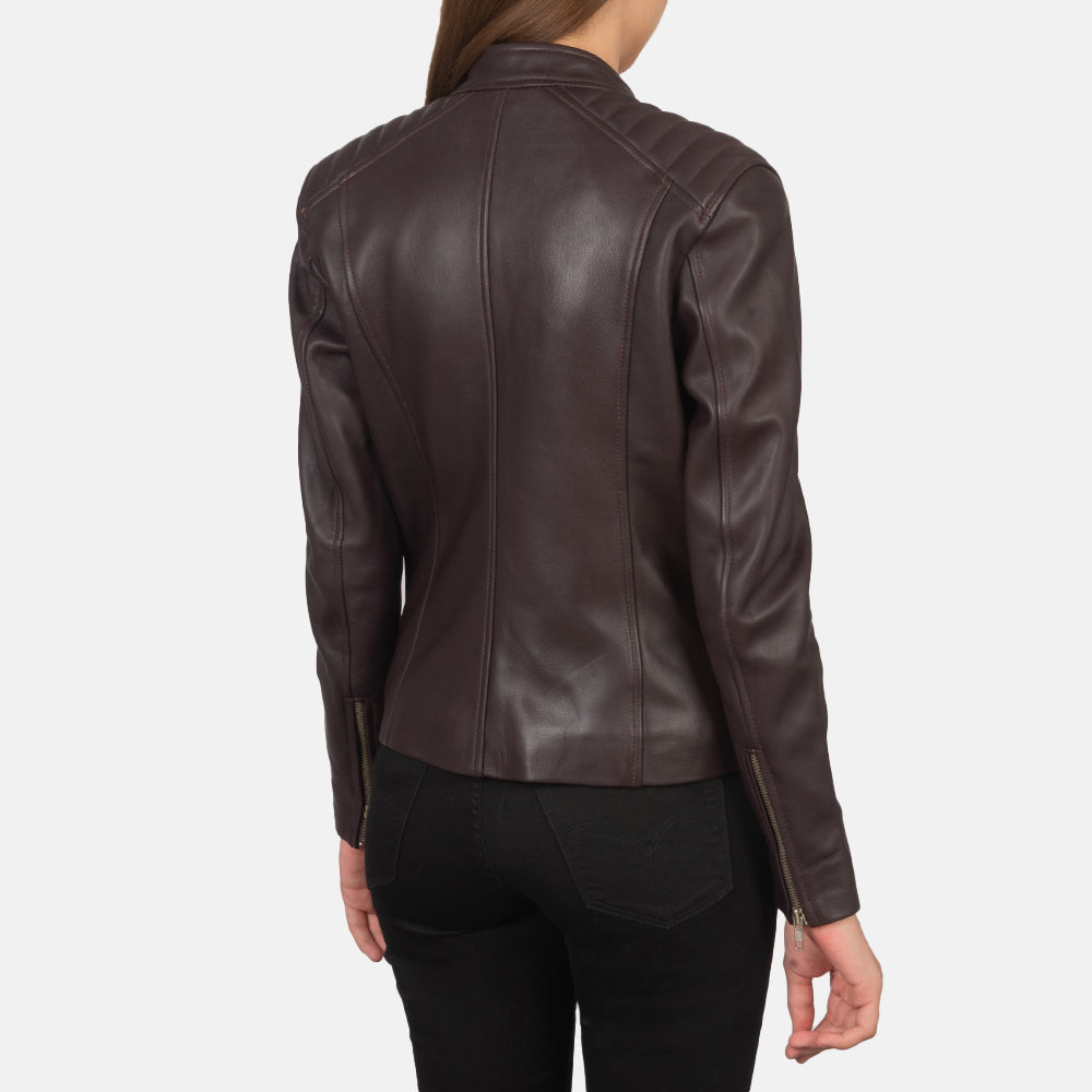 Women Kelsee Maroon Leather Biker Jacket