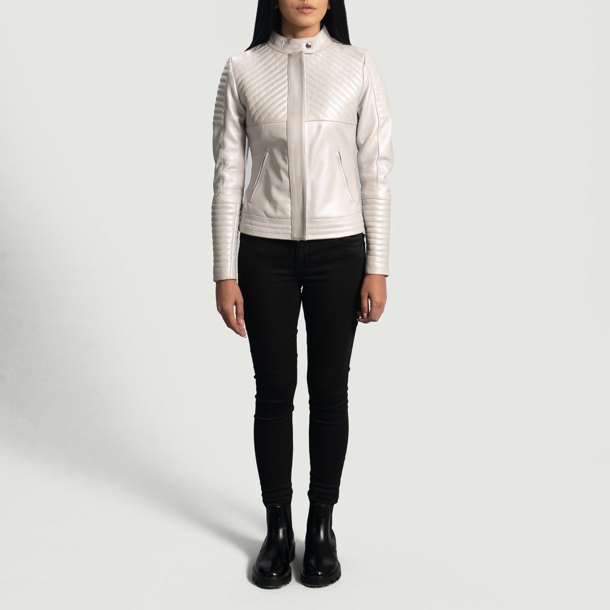 Ice Maiden Silver Quilted Leather Biker Jacket