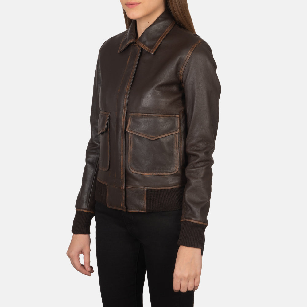 Ace Aviator Brown Leather Bomber Jacket For Womens Plus Size