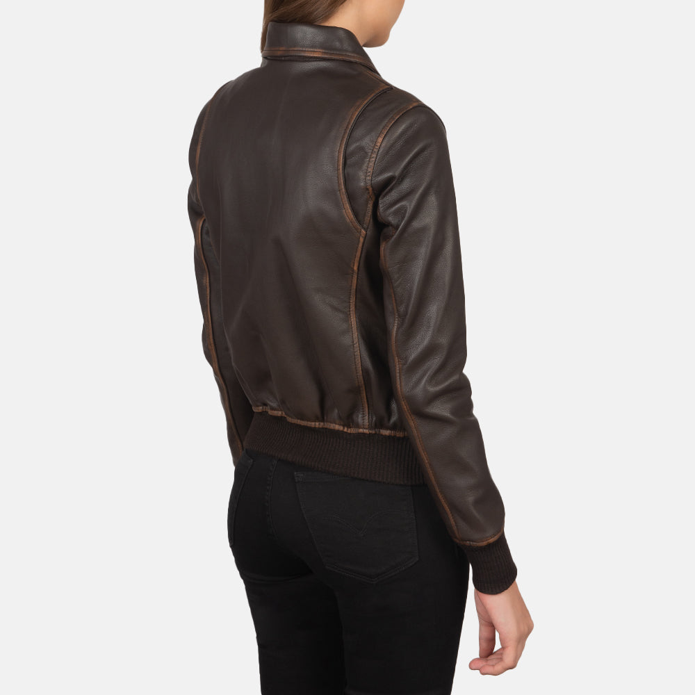 Ace Aviator Brown Leather Bomber Jacket For Womens
