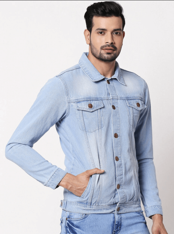 Light blue denim jacket for men, casual fashion apparel