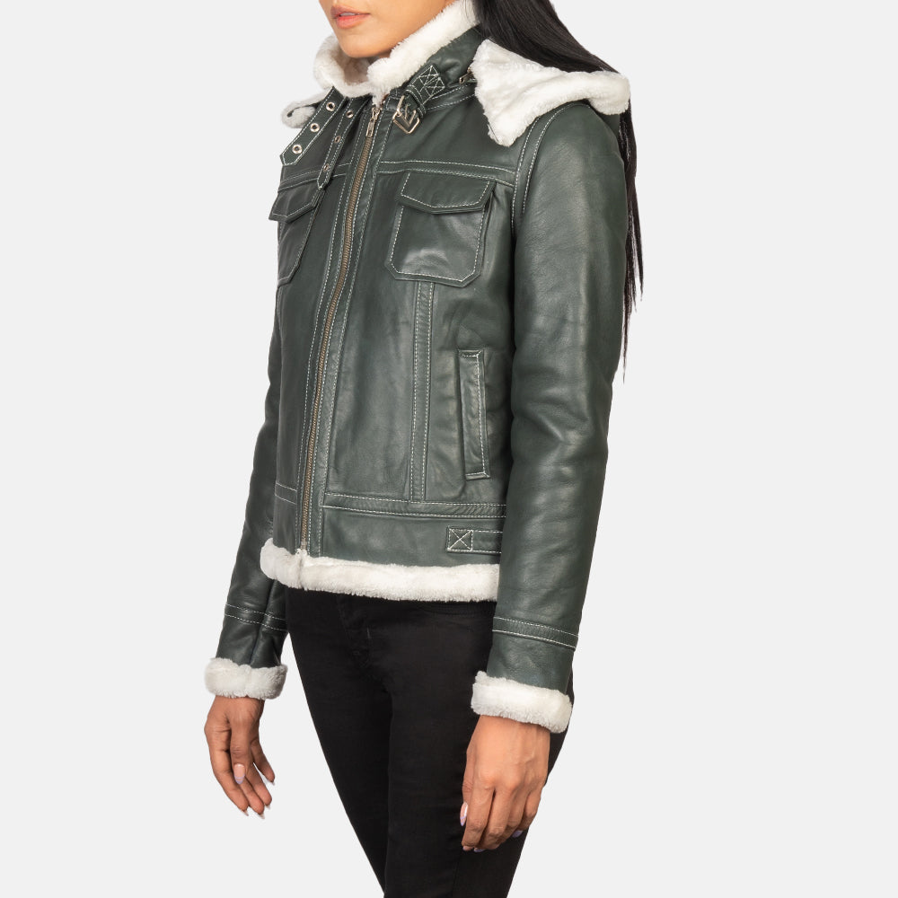 Fiona Green Hooded Shearling Leather Jacket