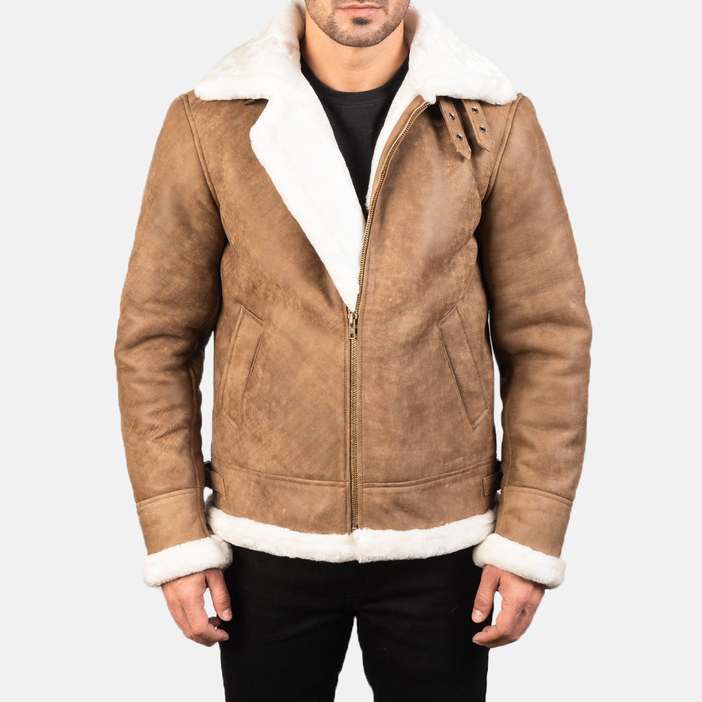 Francis B-3 Distressed Brown Leather Aviator Jacket