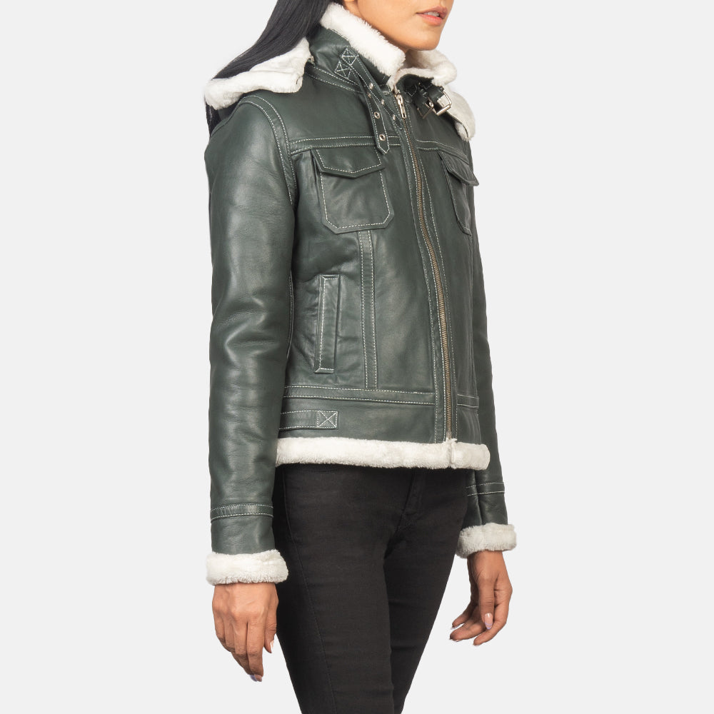 Fiona Green Hooded Shearling Leather Jacket