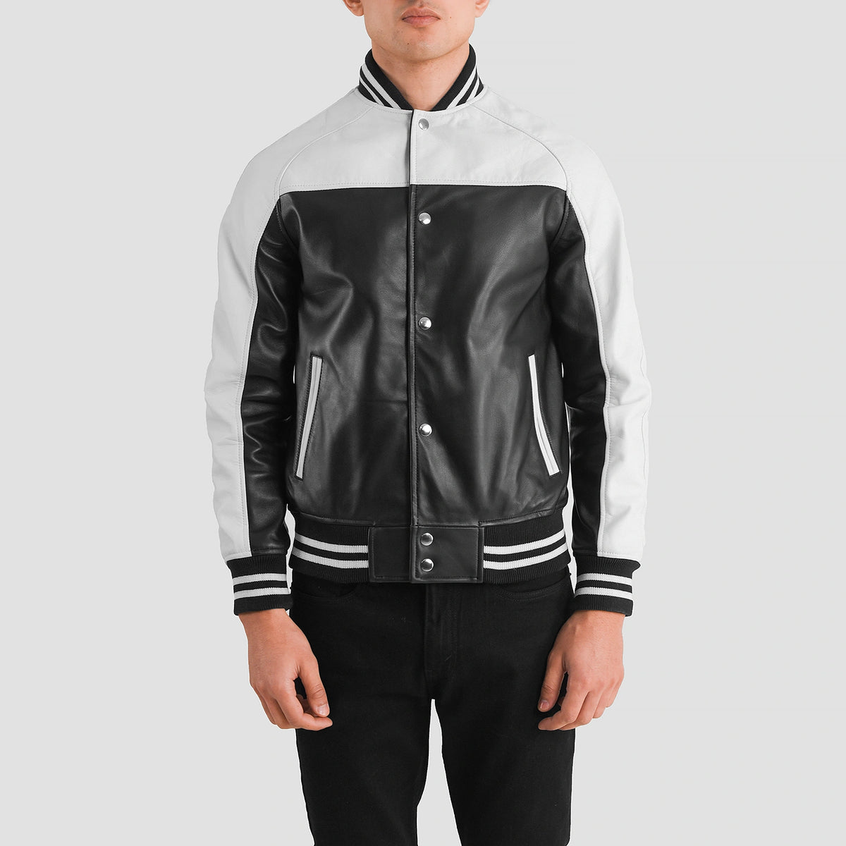 Terrance Black & White Leather Varsity Jacket