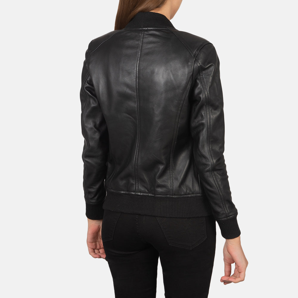Bliss Black Leather Bomber Jacket For Women
