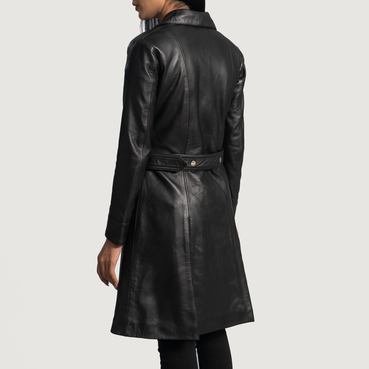 Moonlight Black Leather Trench Coat