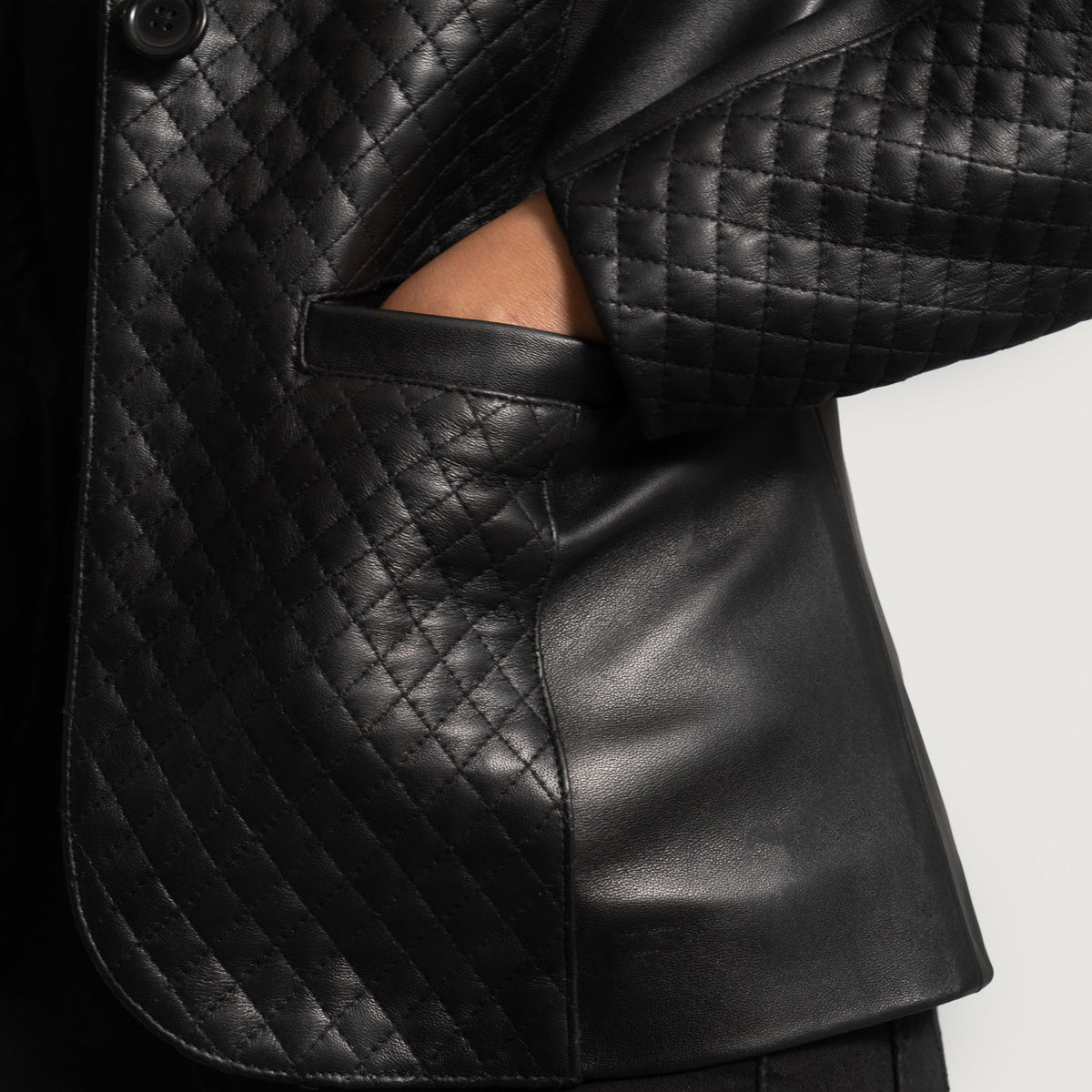 Ace Quilted Black Leather Blazer Plus Size