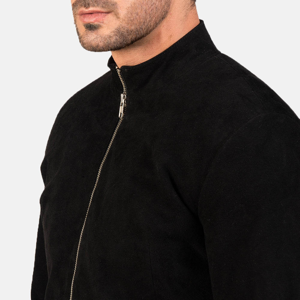Charcoal Black Suede Biker Jacket from Ace Cart - Stylish men's suede jacket with a zipper closure and a classic biker design.