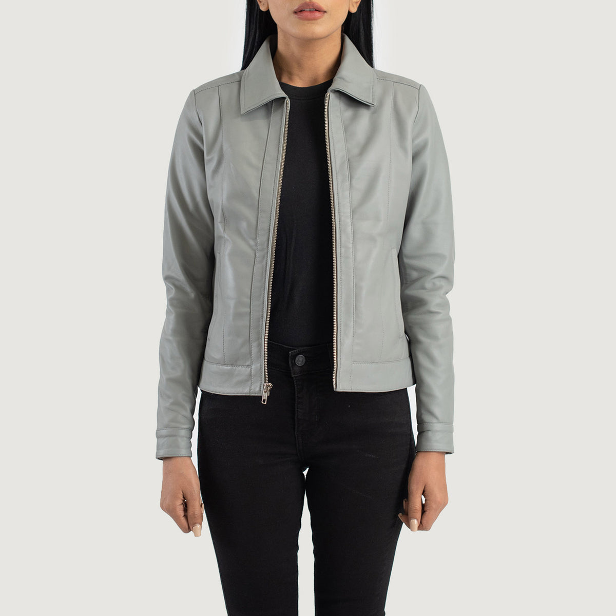 Vixen Grey Classic Collar Leather Jacket