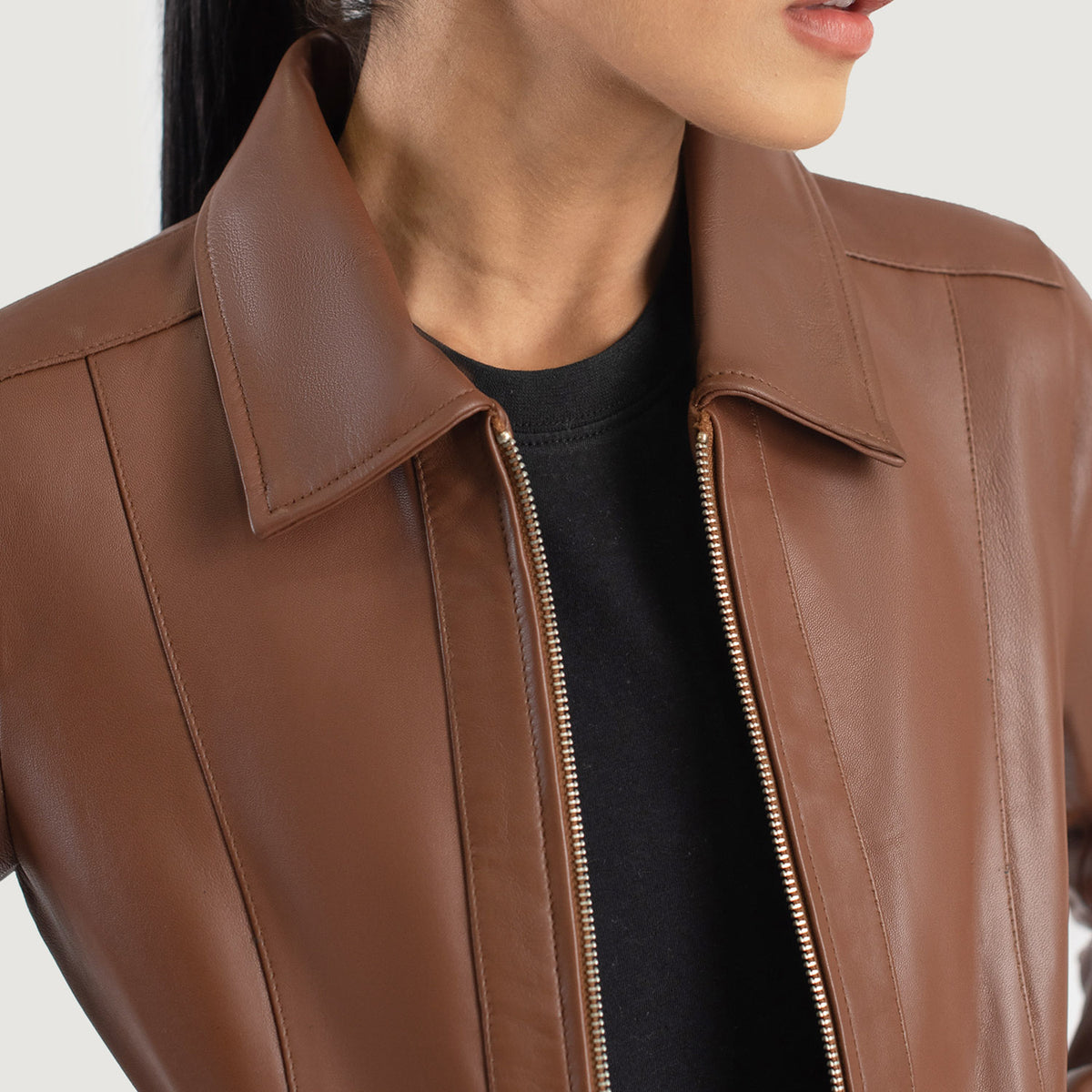 Vixen Brown Classic Collar Leather Jacket