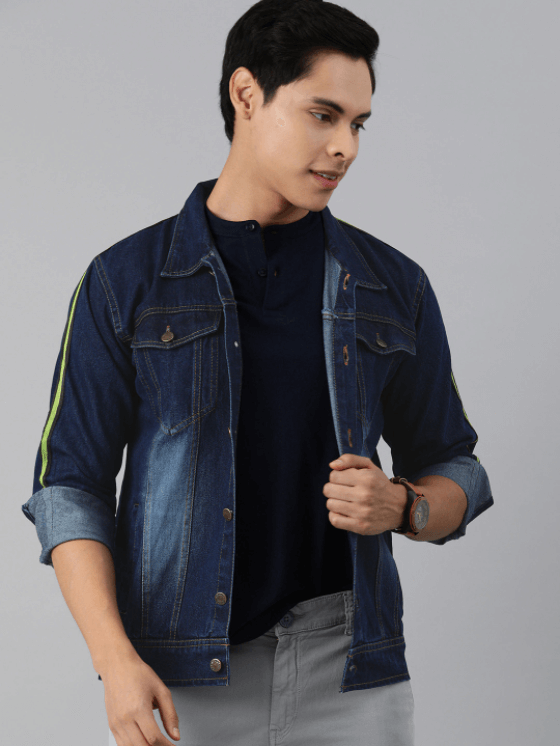 Stylish blue denim jacket with contrasting details for the modern man.
