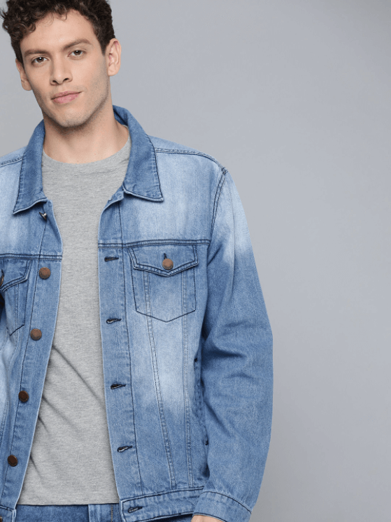 Stylish men's denim jacket from Ace Cart, featuring a light blue color and classic design.