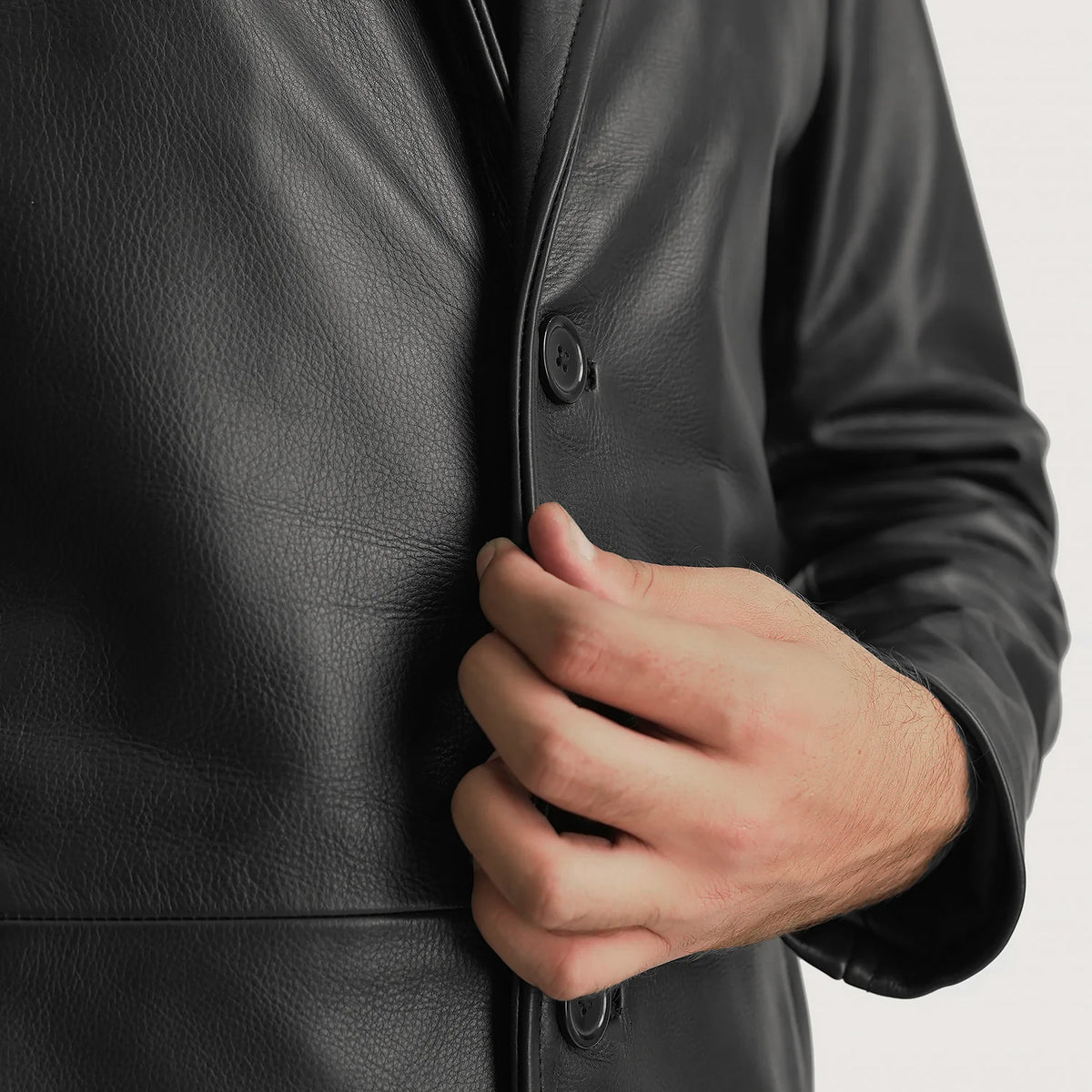 Mateo Black Leather Single Breasted Coat
