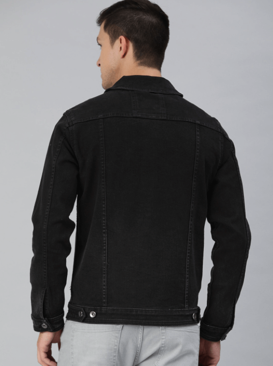 Classic black denim jacket displayed on male model