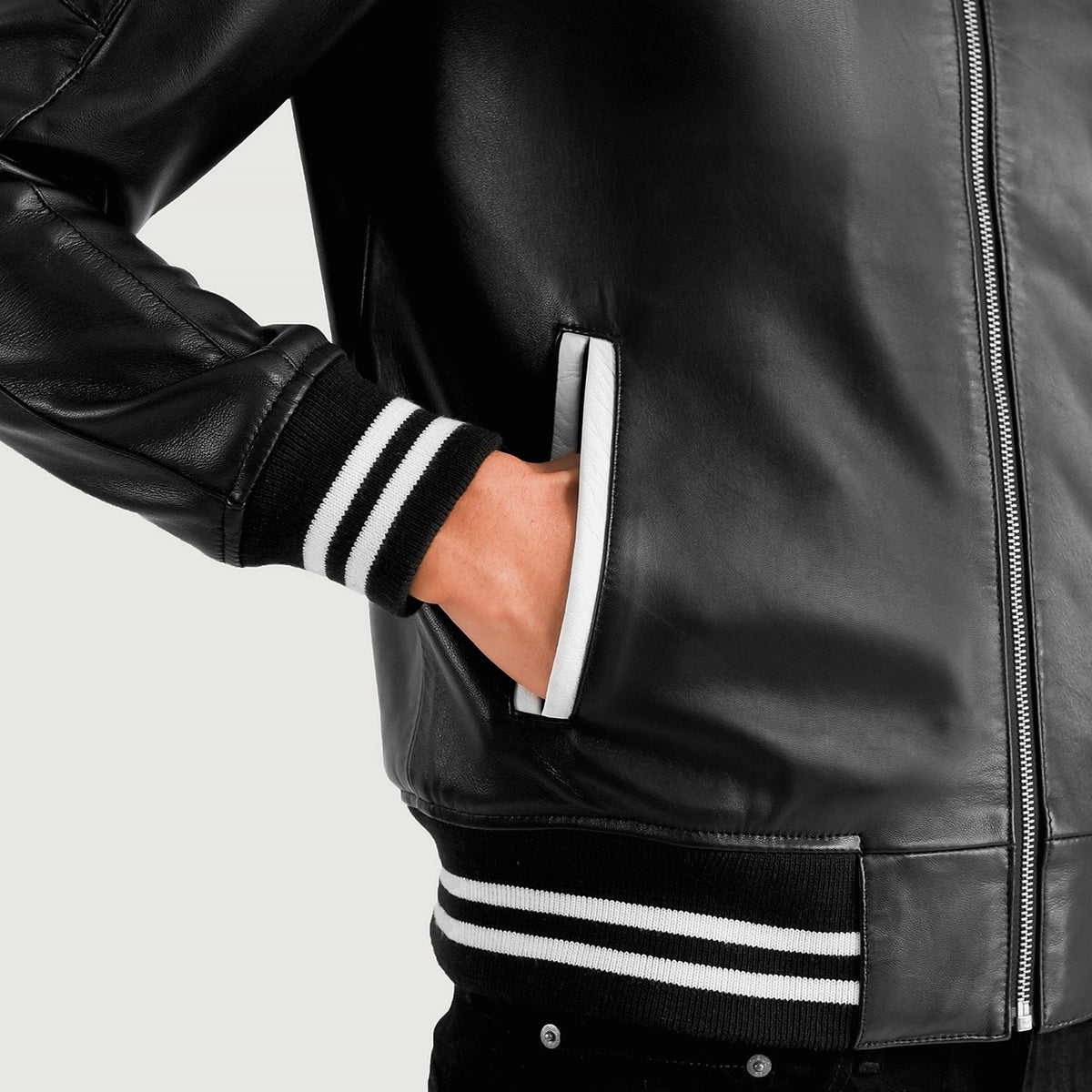Pascal Black Leather Varsity Jacket