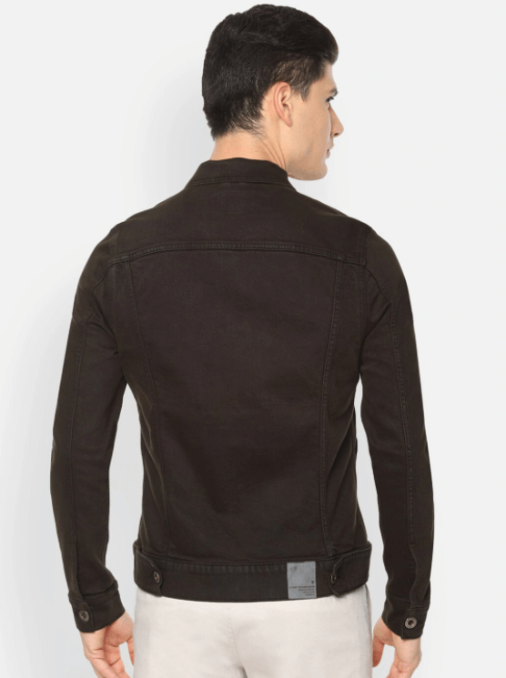 Classic black men's denim jacket from Ace Cart, featuring a classic collar and button closure design.