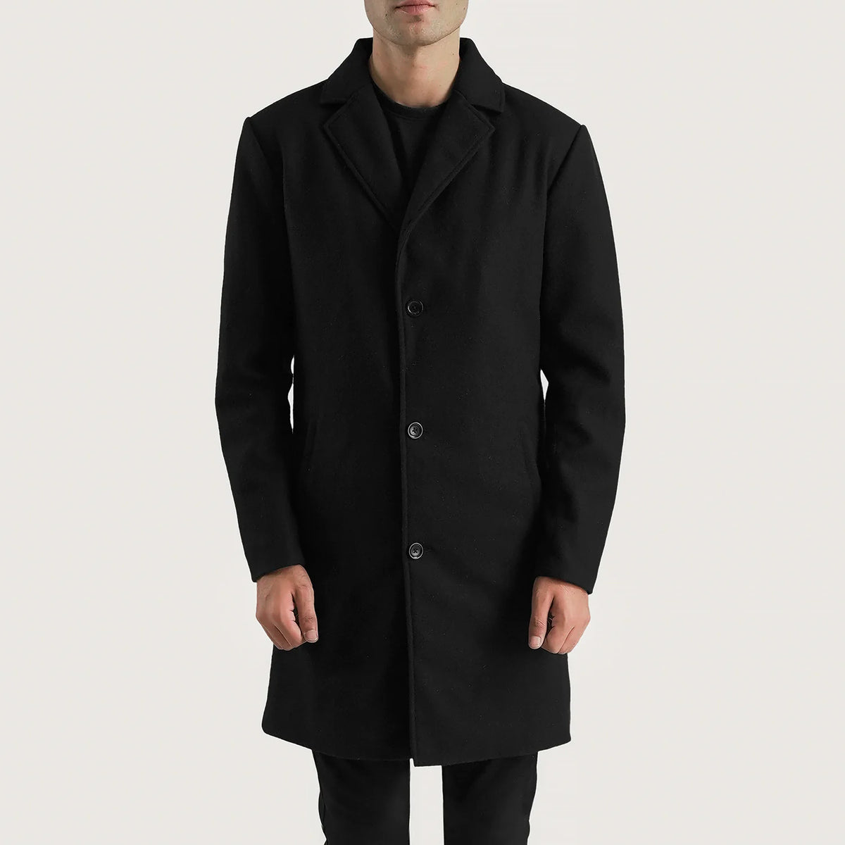 Petrillo Black Wool Single Breasted Coat