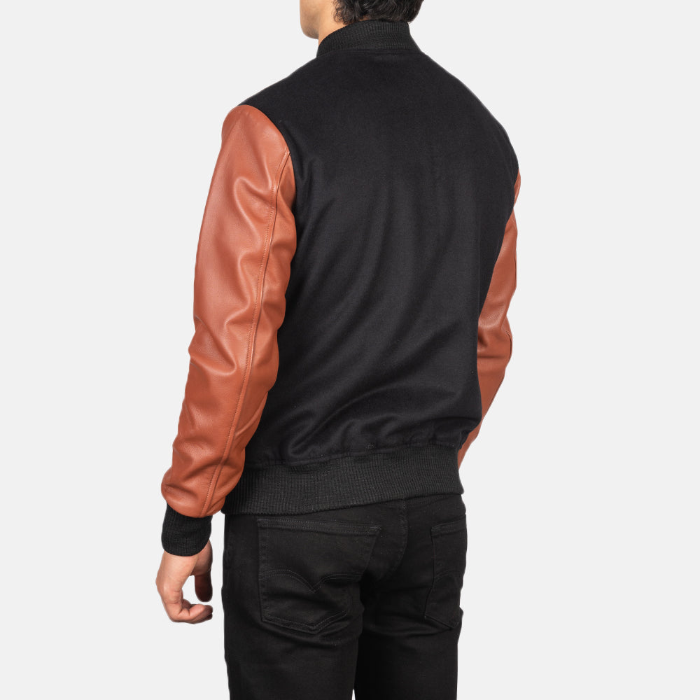 Vaxton Brown & Black Hybrid Varsity Jacket