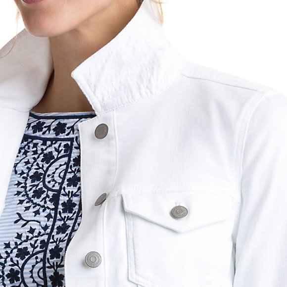 Stylish Women's White Denim Jacket with Floral Print Lining