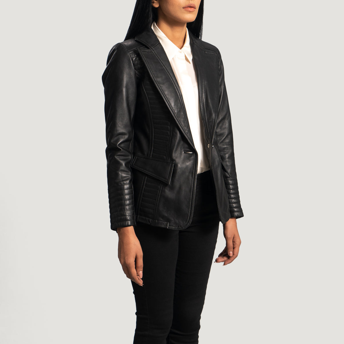 Selina Black Leather Blazer For Women