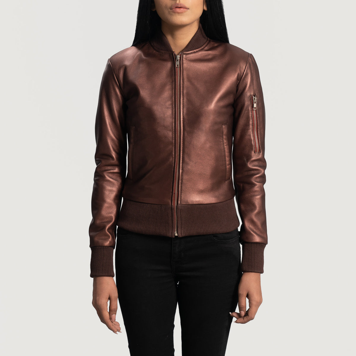 Reida Maroon Leather Bomber Jacket For Womens