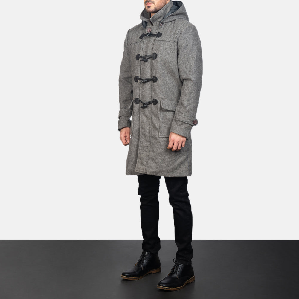 Drake Grey Wool Hooded Duffle Coat