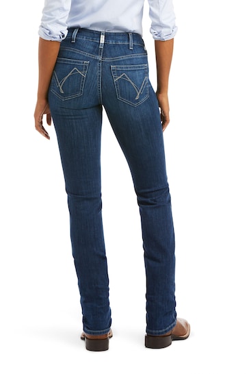 High-quality blue denim Ariat R.E.A.L. Perfect Rise Abby Straight Jeans with a slim, flattering silhouette for the modern woman's wardrobe.