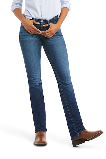 Ariat Blue R.E.A.L. Perfect Rise Abby Straight Jeans - Premium stretch denim, high-waisted design, slim straight leg fit for curvy, modern look.