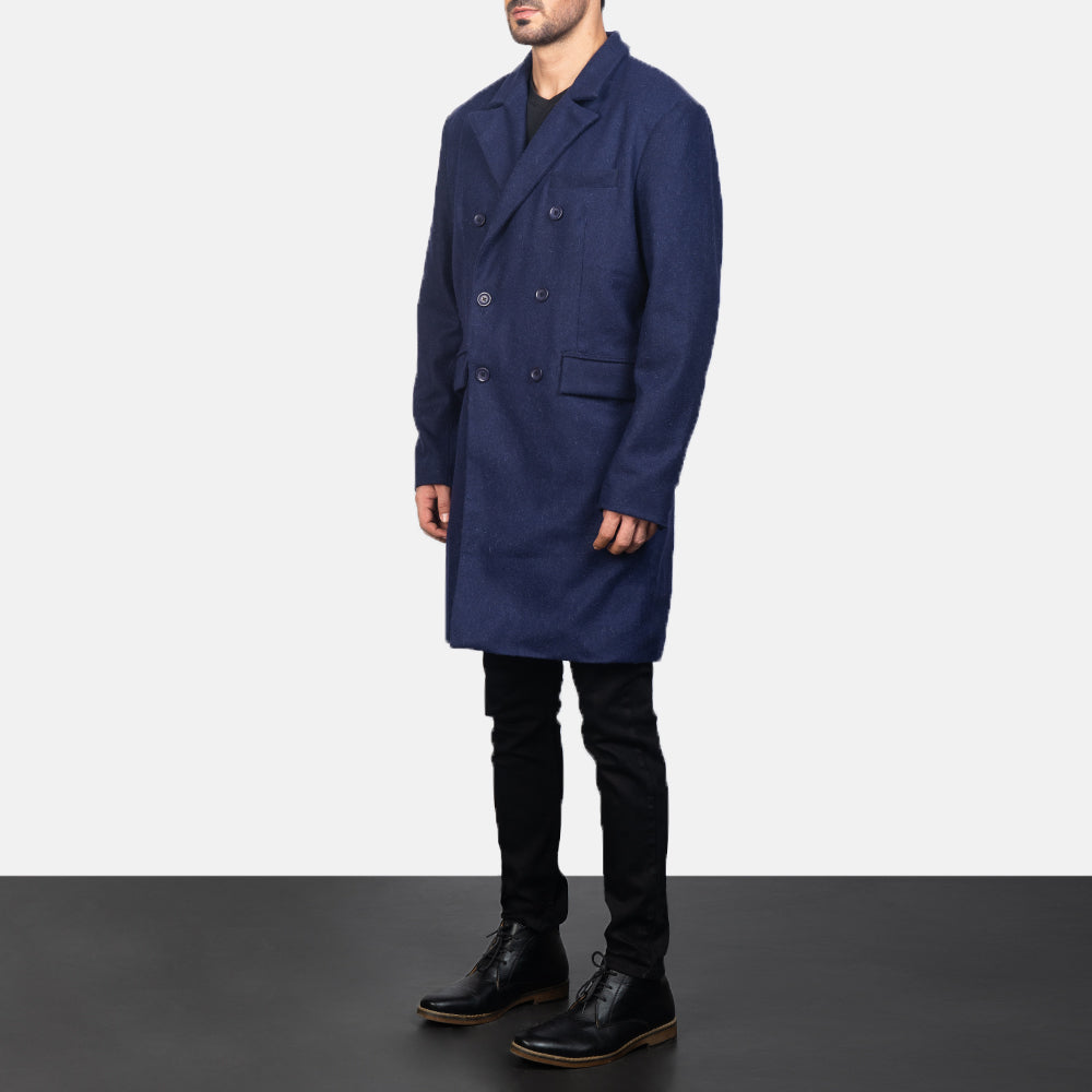 Claud Blue Wool Double Breasted Coat