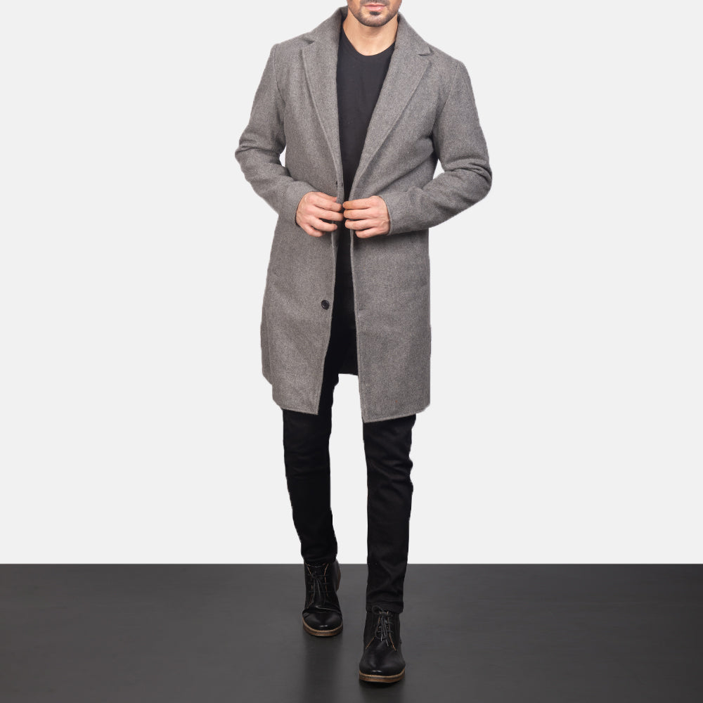 Petrillo Grey Wool Single Breasted Coat