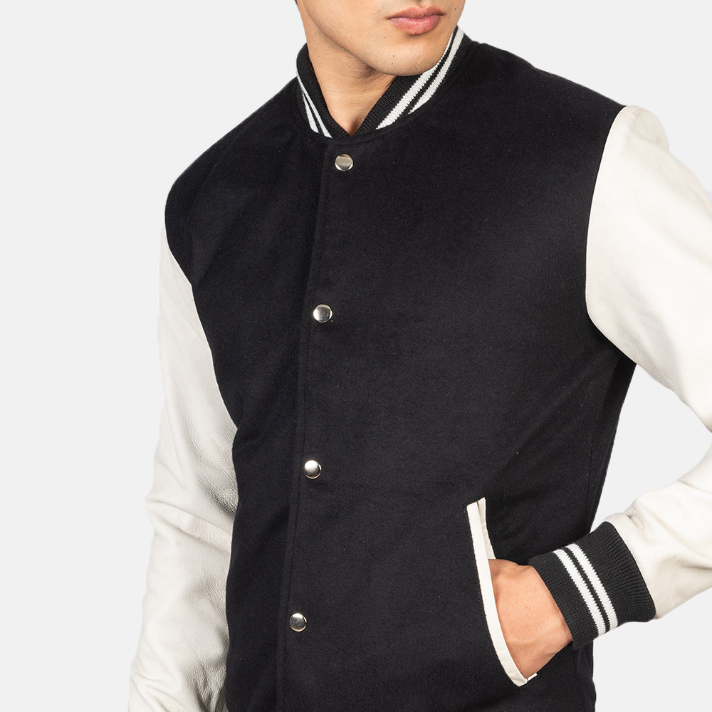 Vaxton Black & White Hybrid Varsity Jacket
